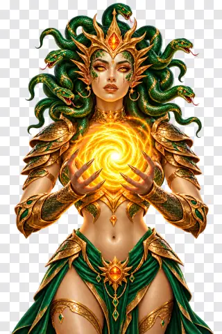 Medusa with Golden Solar Orb – Fantasy Casino Slot Character