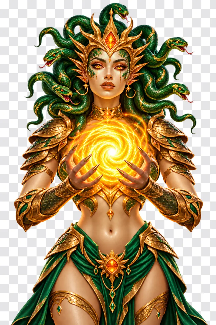 Medusa with Golden Solar Orb – Fantasy Casino Slot Character