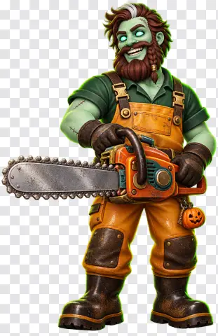 Zombie Fisherman with Chainsaw – Halloween Slot Character PNG