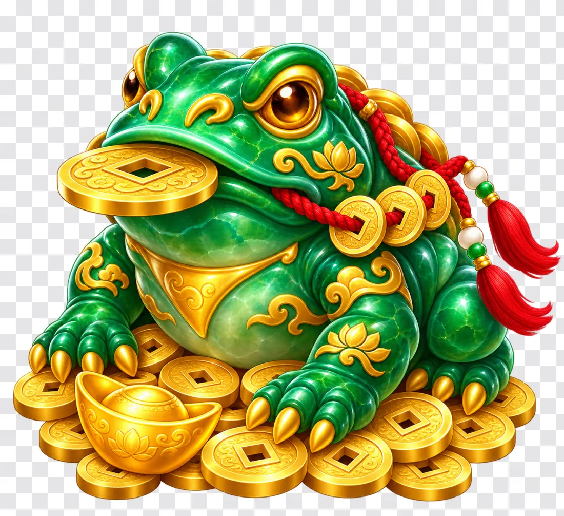 Emerald Money Toad with Gold Coins – Casino Slot Symbol PNG