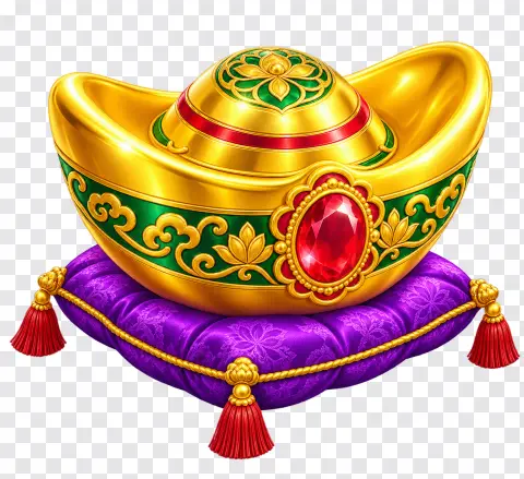 Ruby Gold Ingot on Purple Cushion – Casino Slot Symbol PNG