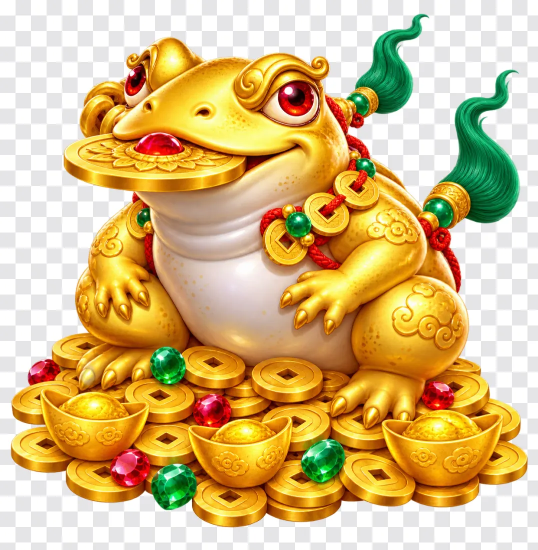 Golden Fortune Toad with Gemstones – Casino Slot Symbol PNG