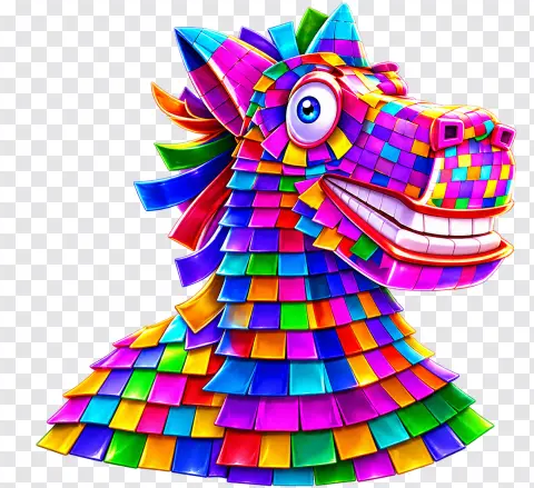 Rainbow Pinata Donkey Head – Casino Slot Character PNG