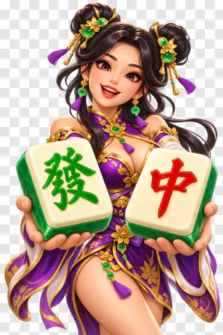 Mahjong Ways PNG – Twin Bun Girl with Two Large Tiles
