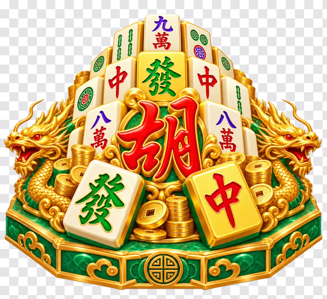 Mahjong Ways PNG – Tile Pyramid with Twin Golden Dragons