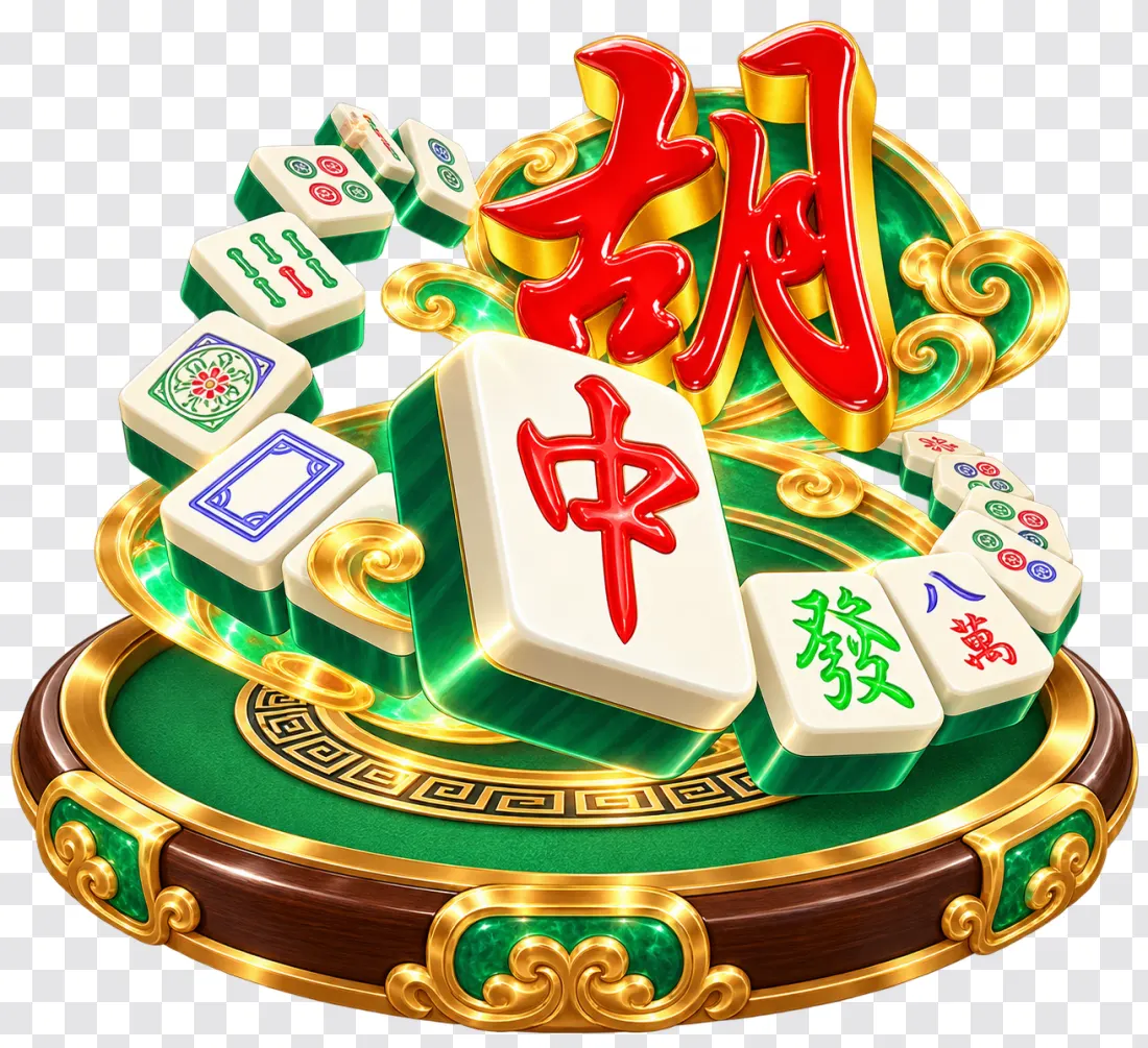 Mahjong Ways PNG – Jade Mahjong Display on a Round Pedestal
