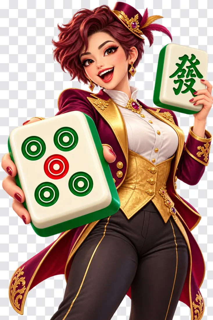 Mahjong Ways PNG – Auburn Croupier with Oversized Tiles