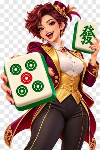 Mahjong Ways PNG – Auburn Croupier with Oversized Tiles