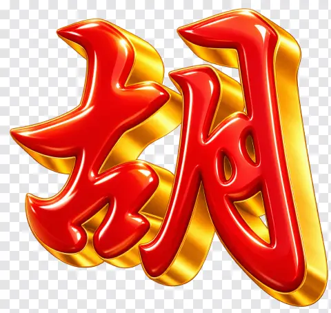 Mahjong Ways PNG – Glossy Red Hu Symbol with Gold Depth