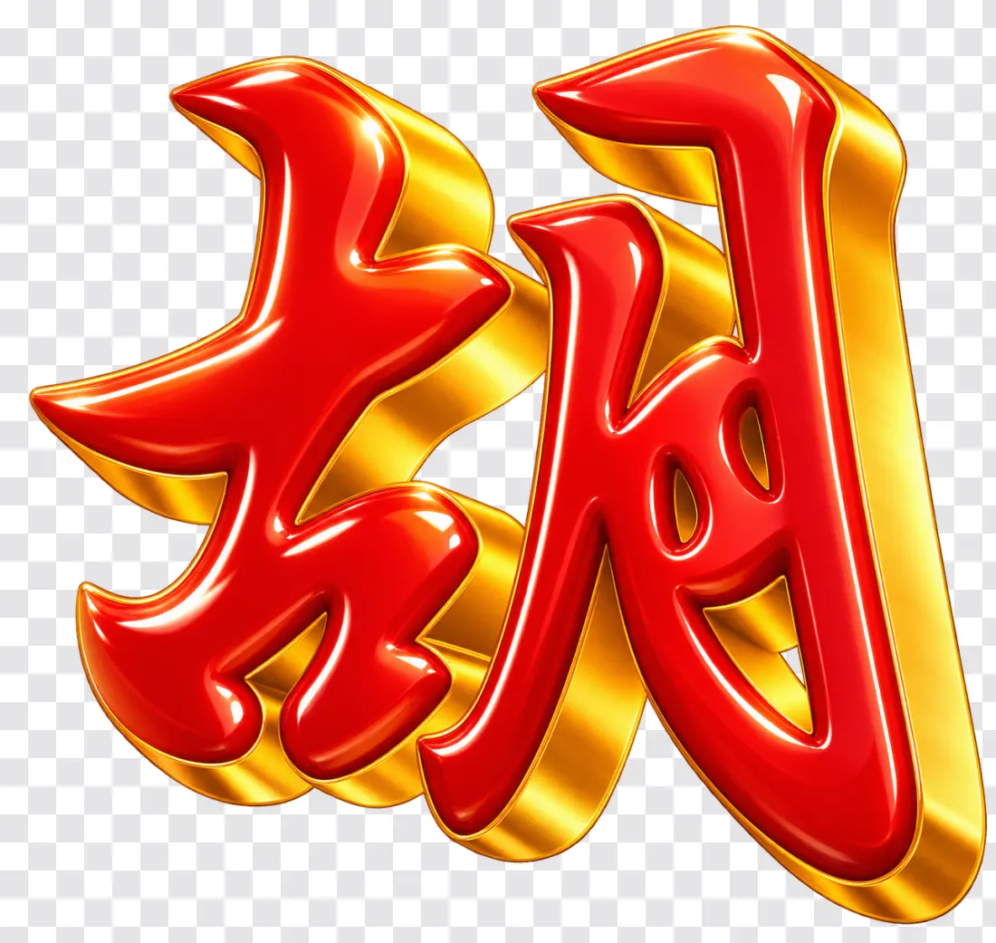Mahjong Ways PNG – Glossy Red Hu Symbol with Gold Depth