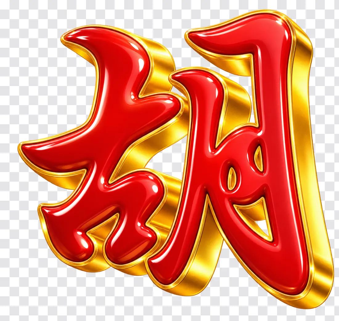 Mahjong Ways PNG – Ruby Red Hu Character with Golden Edges