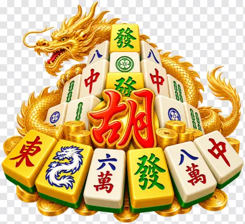 Mahjong Ways PNG – Golden Dragon Encircling a Mahjong Pyramid