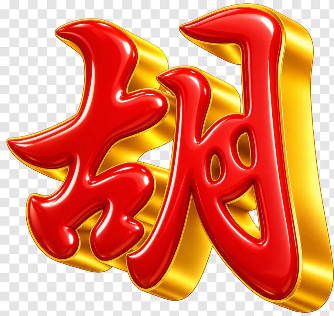 Mahjong Ways PNG – Red Hu Symbol with Beveled Gold Sides