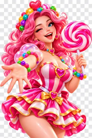 Sweet Bonanza Pink Hair Candy Girl Character PNG