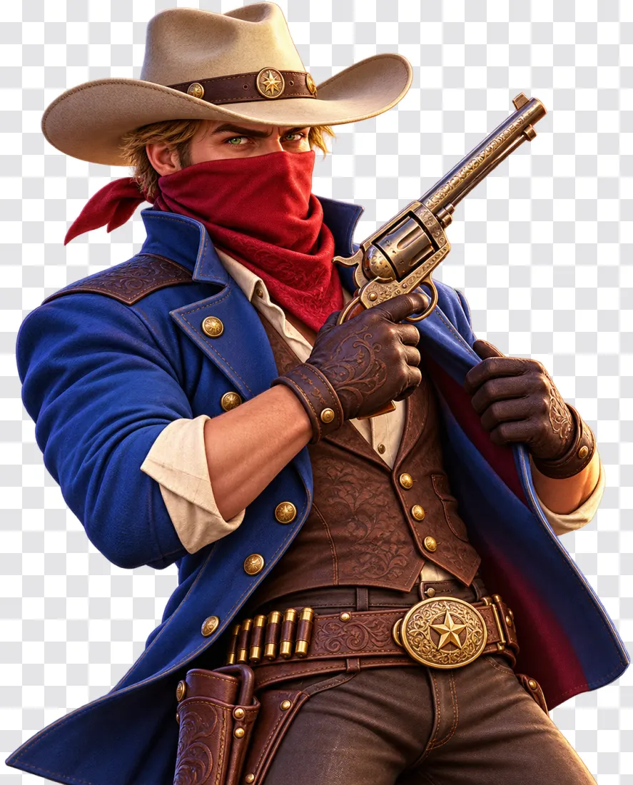 Blue Coat Western Outlaw Character PNG