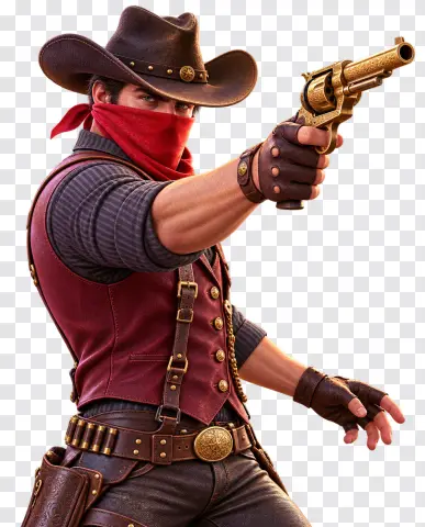 Cowboy with Golden Revolver – Wild Bounty Showdown PNG