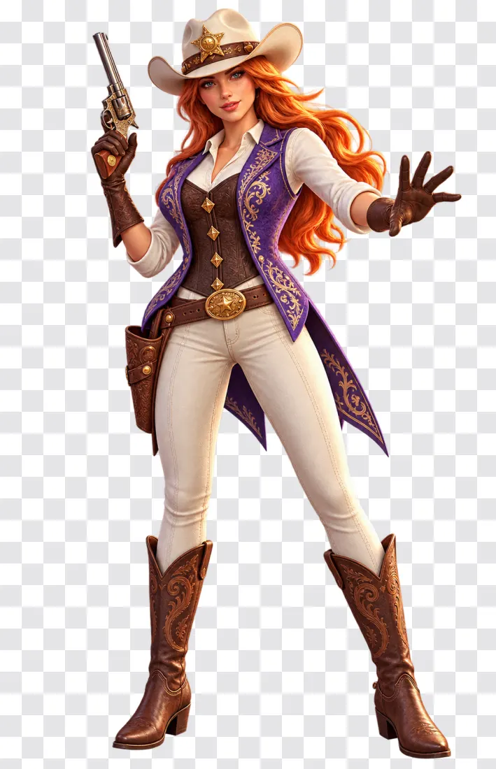 Redhead Sheriff Girl PNG – Western Slot Character