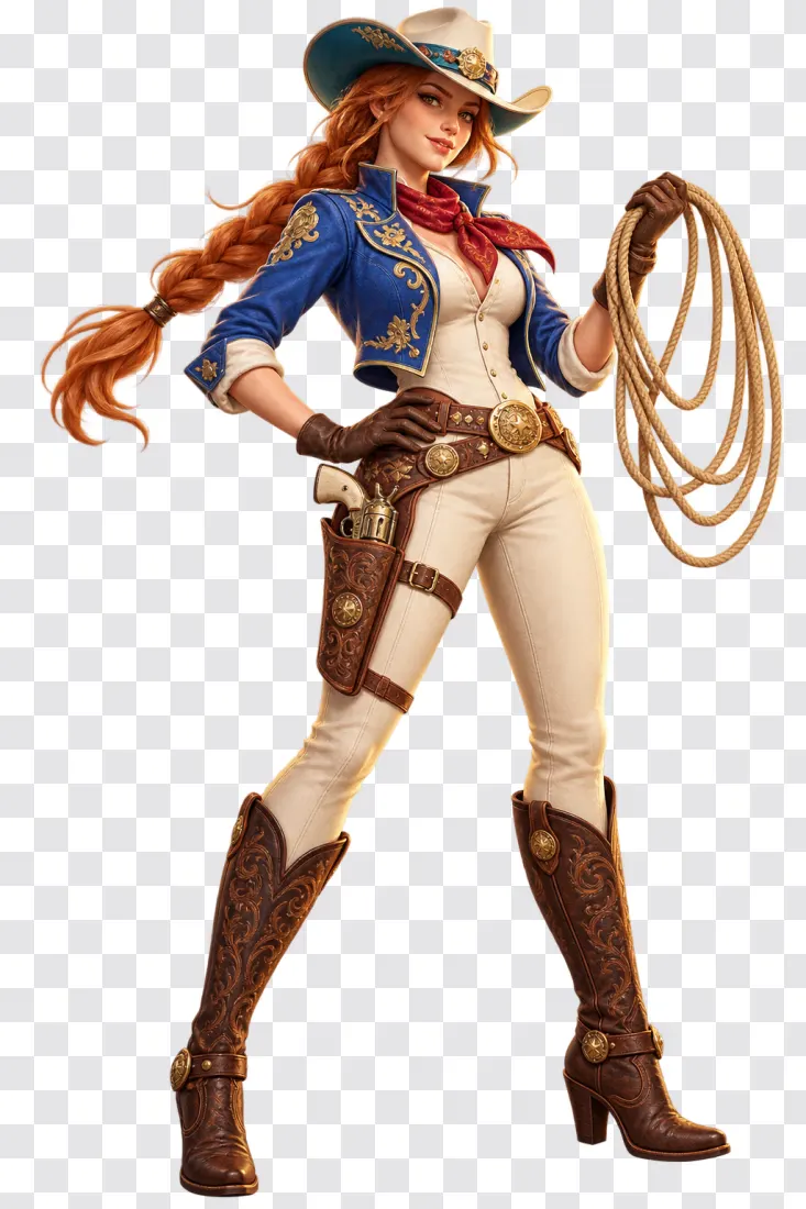 Wild Bounty Showdown Cowgirl with Lasso PNG