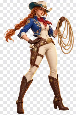 Wild Bounty Showdown Cowgirl with Lasso PNG