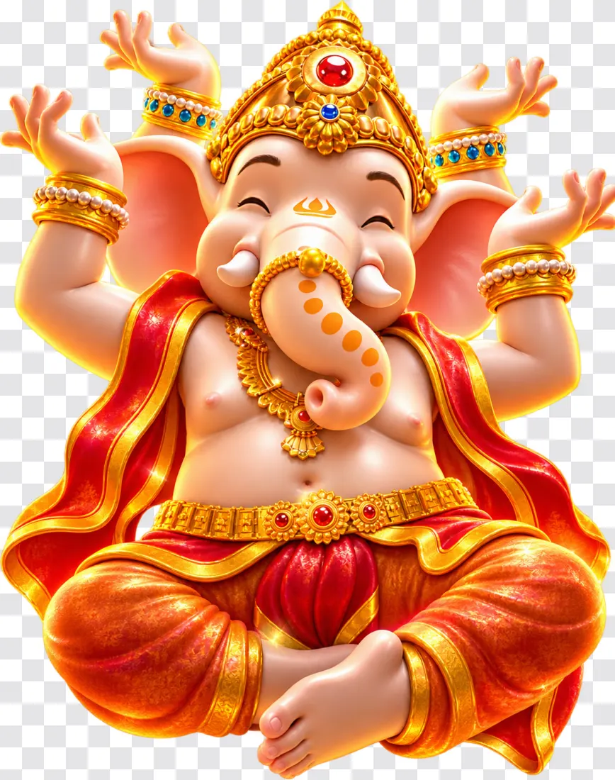 Golden Ganesha with Raised Hands – Fortune PNG