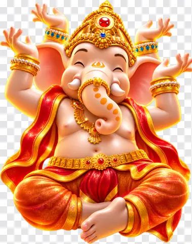 Golden Ganesha with Raised Hands – Fortune PNG