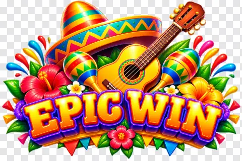 Epic Win Fiesta Lettering with Sombrero and Guitar PNG
