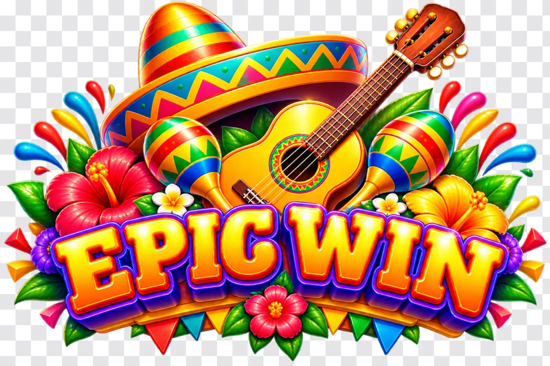 Epic Win Fiesta Lettering with Sombrero and Guitar PNG