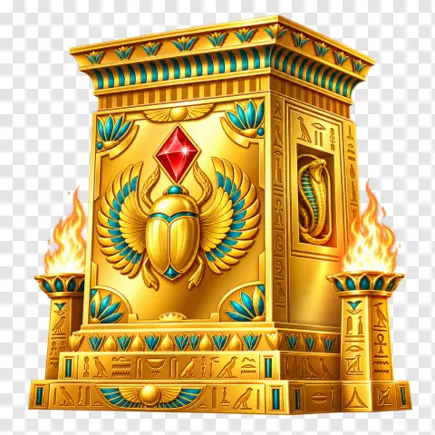 Golden Egyptian Altar with Winged Scarab PNG