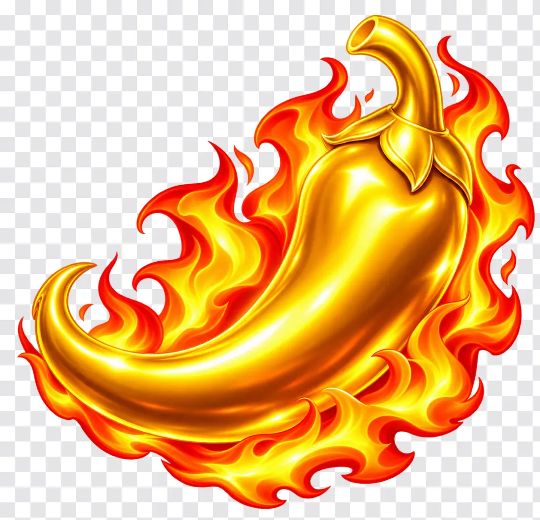Flaming Golden Chili – Casino Slot Bonus Symbol PNG