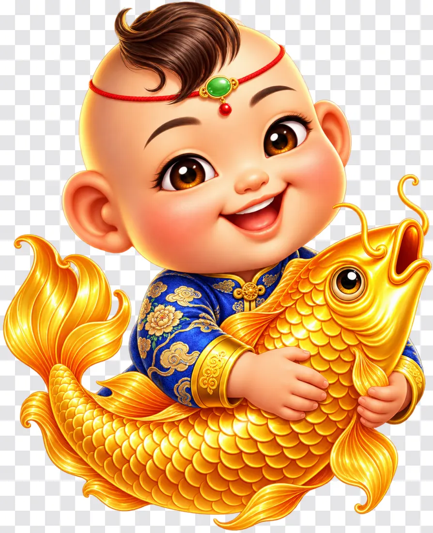 Caishen’s Cash Pots – Lucky Child with Golden Koi Slot PNG