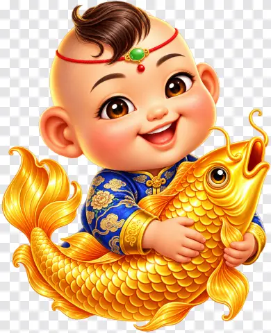 Caishen’s Cash Pots – Lucky Child with Golden Koi Slot PNG